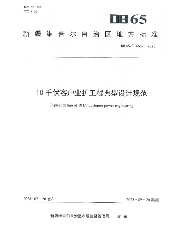DB65T 4687-2023 10千伏客户业扩工程典型设计规范