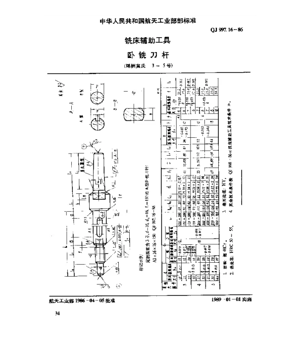 QJ 997.16-1986 铣床辅助工具 卧铣刀杆(尾柄莫氏 3~5号)