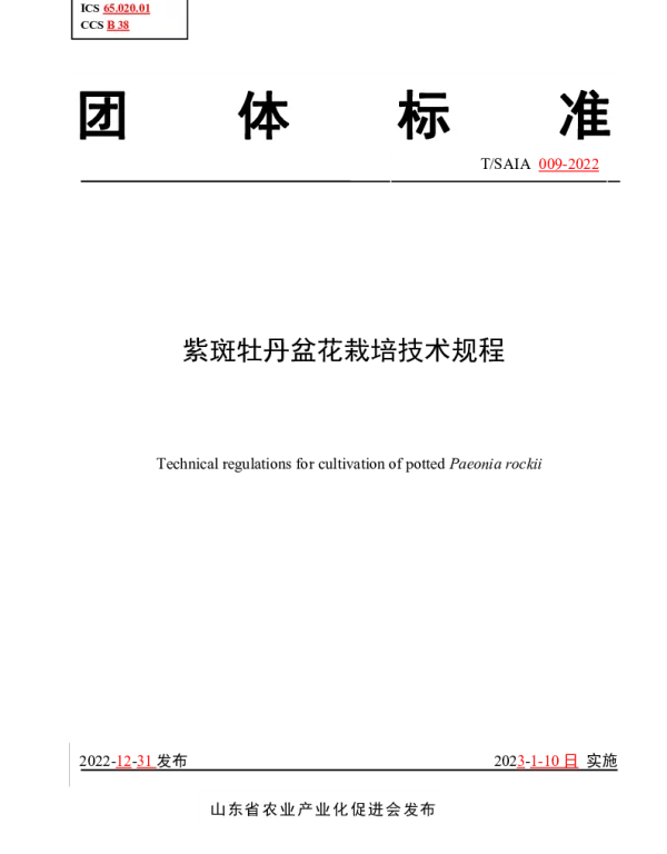 TSAIA 009-2022 紫斑牡丹盆花栽培技术规程