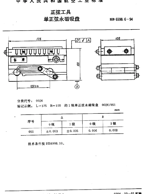 HB 6998.6-1994 正弦工具.单正弦永磁吸盘