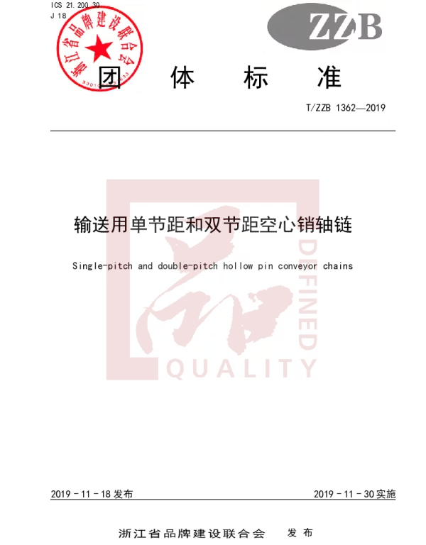 TZZB 1362-2019 输送用单节距和双节距空心销轴链