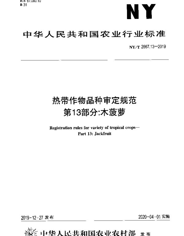 NYT 2667.13-2019 热带作物品种审定规范 第13部分：木菠萝