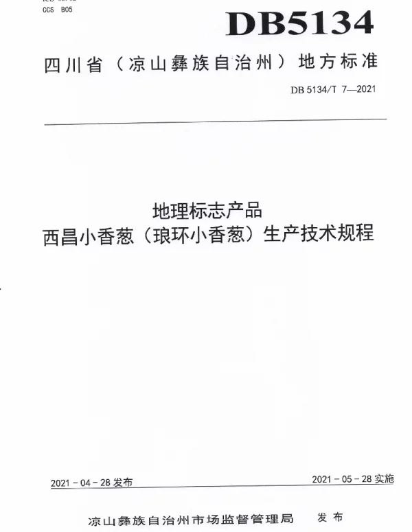 DB5134T 7-2021 地理标志产品  西昌小香葱(琅环小香葱)生产技术规程