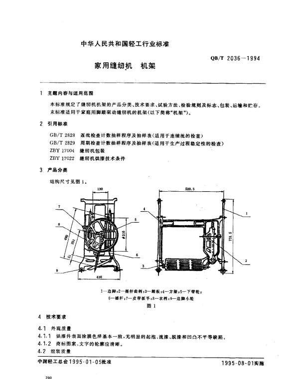 QBT 2036-1994 家用缝纫机.机架