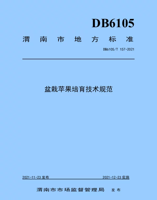 DB6105T 157-2021 盆栽苹果培育技术规范