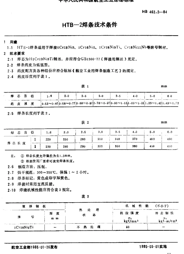 HB 462.2-1984 HTB-2焊条技术条件
