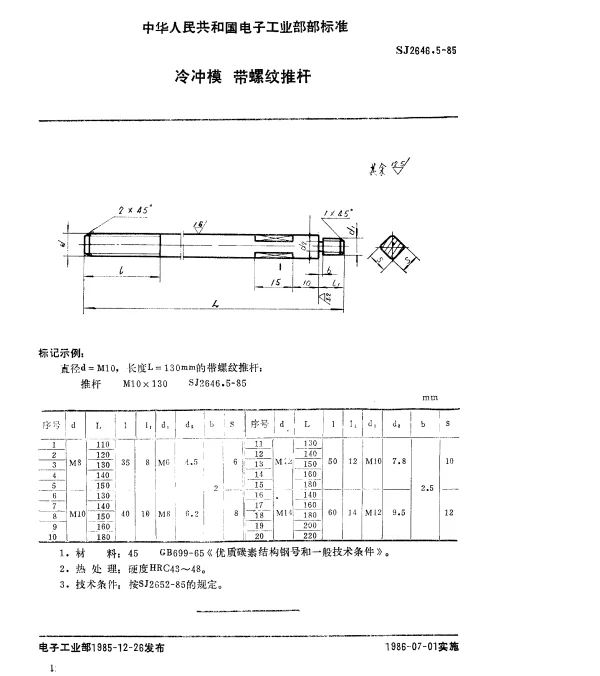 SJ 2646.5-1985 冷冲模.带螺纹推杆