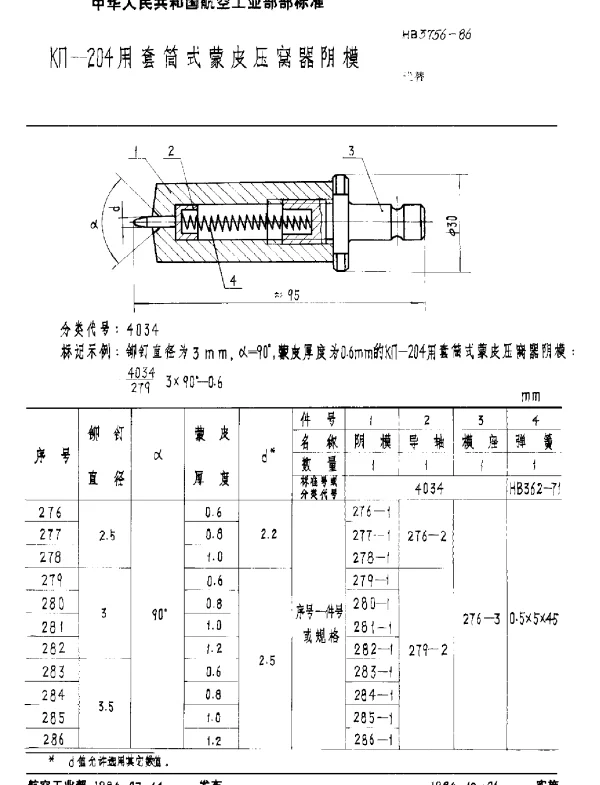 HB 3756-1986 KΠ-204用套筒式蒙皮压窝器阴模