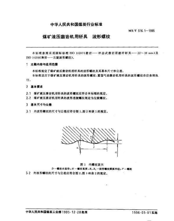 MTT 516.1-1995 煤矿液压凿岩机用钎具.波形螺纹
