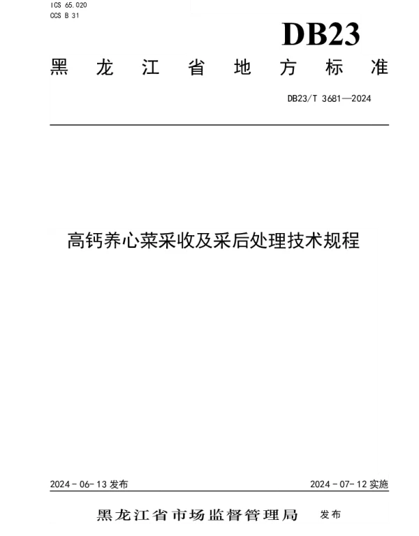 DB23T 3681—2024 高钙养心菜采收及采后处理技术规程