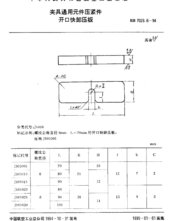 HB 7028.6-1994 夹具通用元件压紧件.开口快卸压板