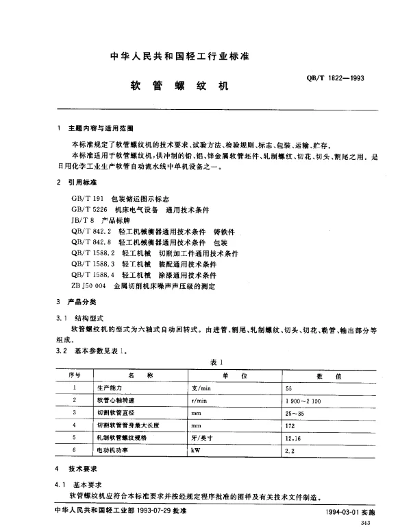 QBT 1822-1993 软管螺纹机