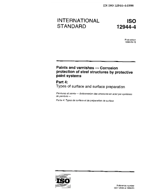 ISO 12944-4-1998 色漆和清漆防护漆体系对钢结构的腐蚀防护 第4部分 表面类型和表面处理（英文）