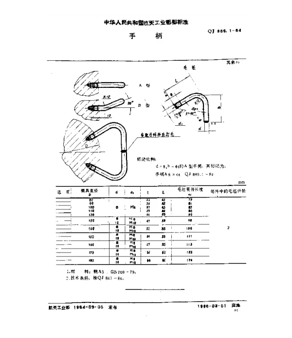 QJ 889.1-1984 塑料挤压模具 手柄