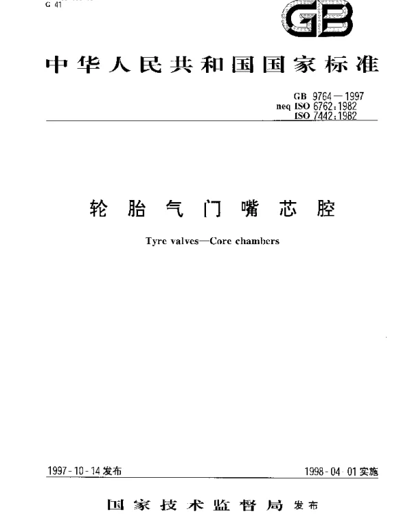 GB 9764-1997 轮胎气门嘴芯腔