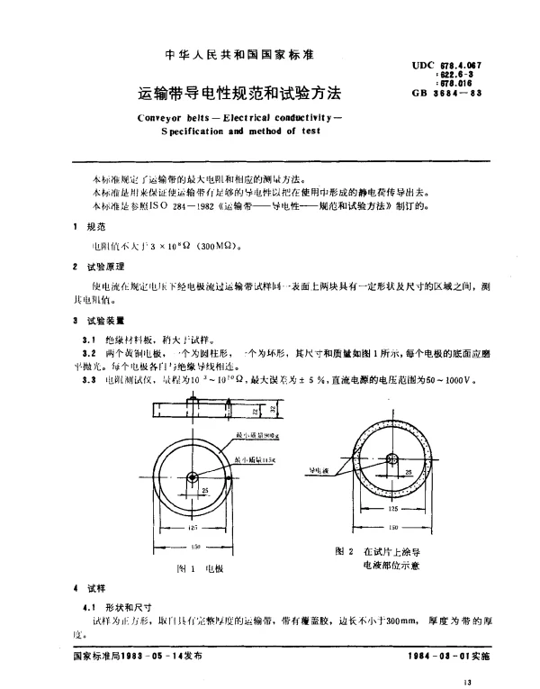 GB 3684-1983 运输带导电性规范和试验方法