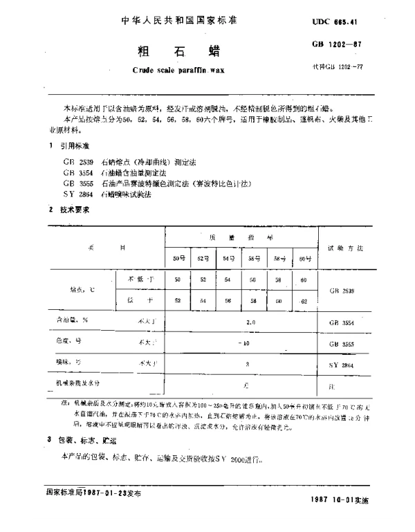 GB 1202-1987 粗石蜡