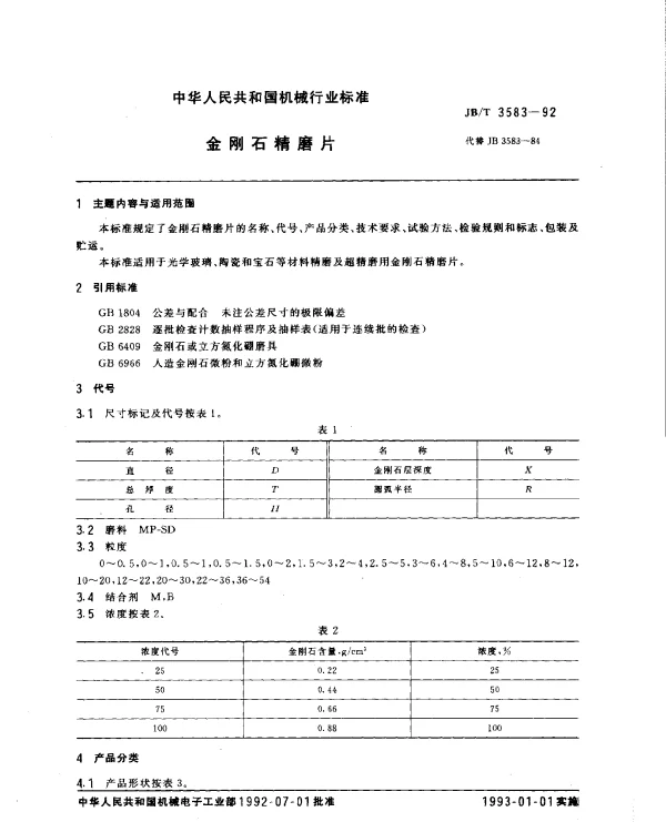 JBT 3583-1992 金刚石精磨片