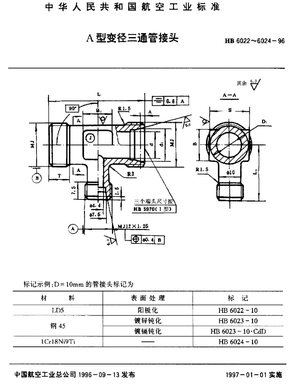 HB 6022~6024-1996 A型变径三通管接头