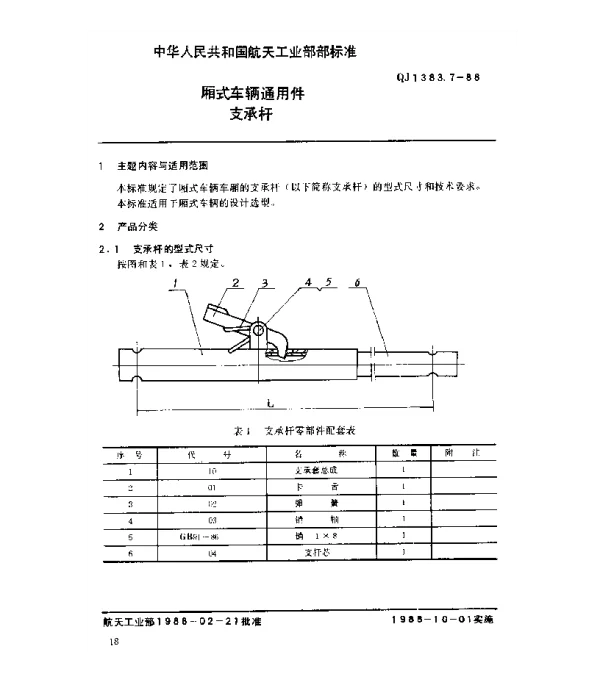QJ 1383.7-1988 厢式车辆通用件 支承杆