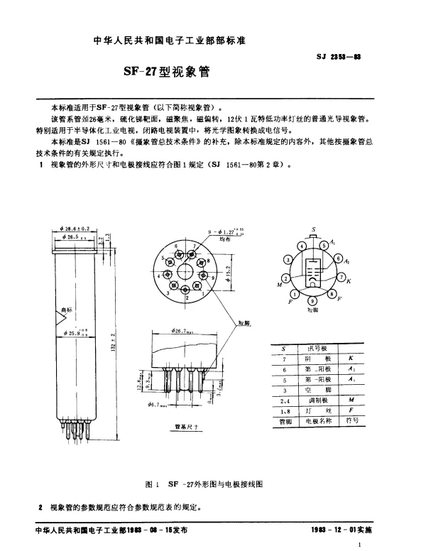 SJ 2353-1983 SF-27型视象管