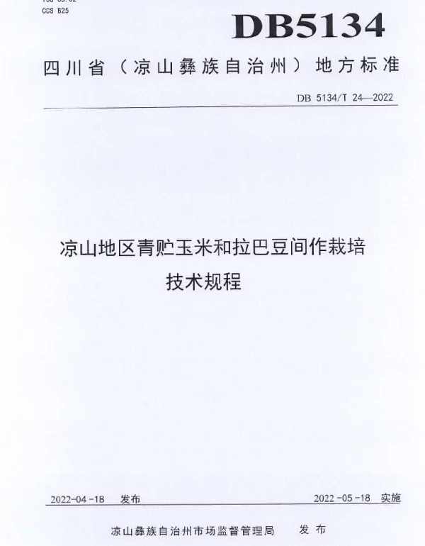 DB5134T 24-2022 凉山地区青贮玉米和拉巴豆间作栽培技术规程