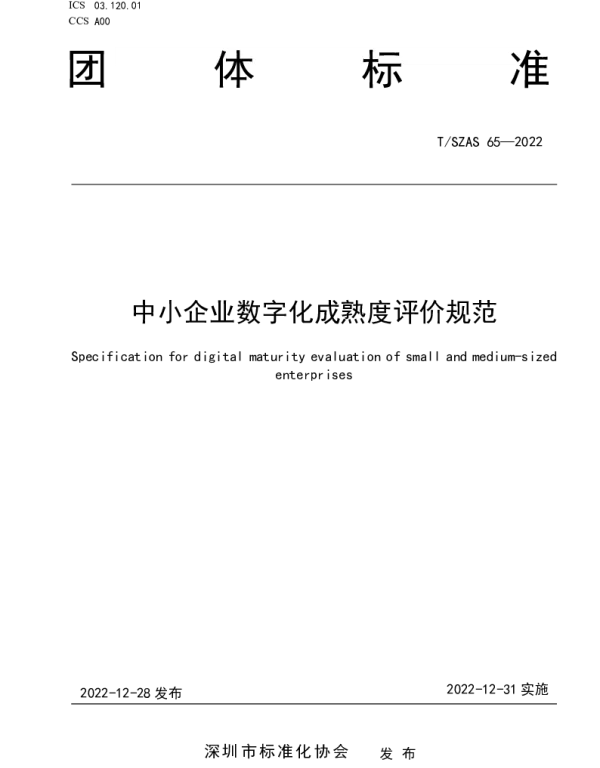 TSZAS 65-2022 中小企业数字化成熟度评价规范