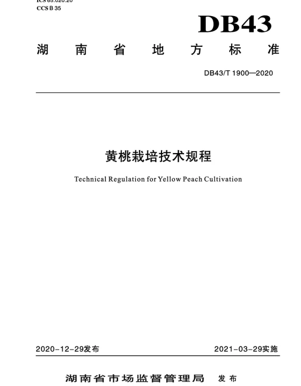 DB43T 1900-2020 黄桃栽培技术规程