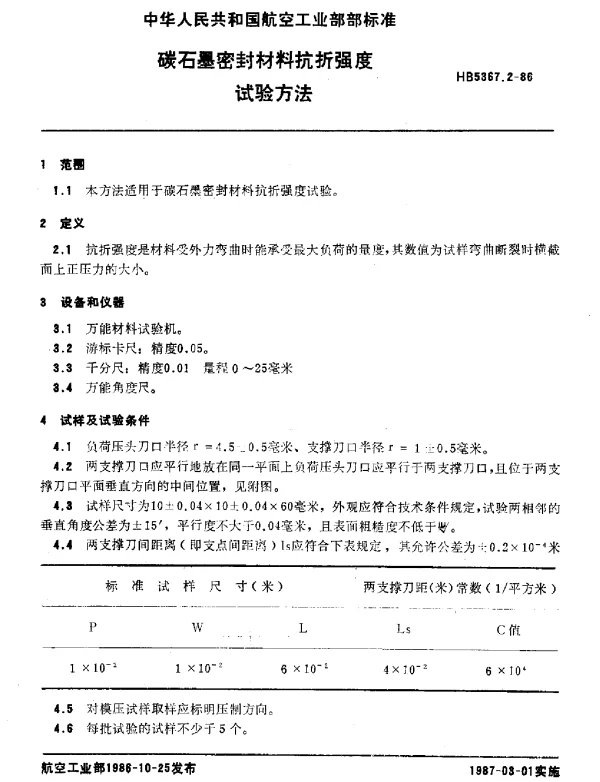 HB 5367.2-1986 碳石墨密封材料抗折强度.试验方法