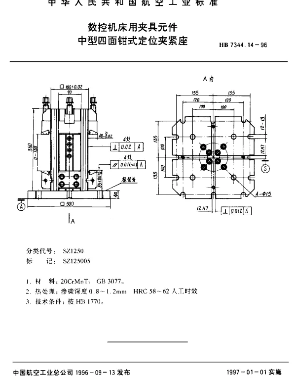 HB 7344.14-1996 数控机床用夹具元件.中型四面钳式定位夹紧座
