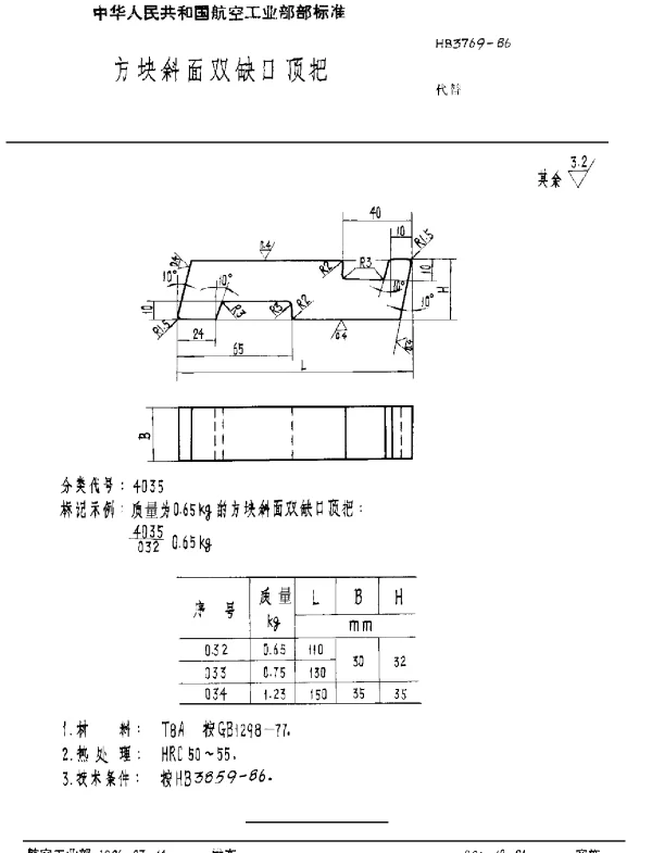 HB 3769-1986 方块斜面双缺口顶把