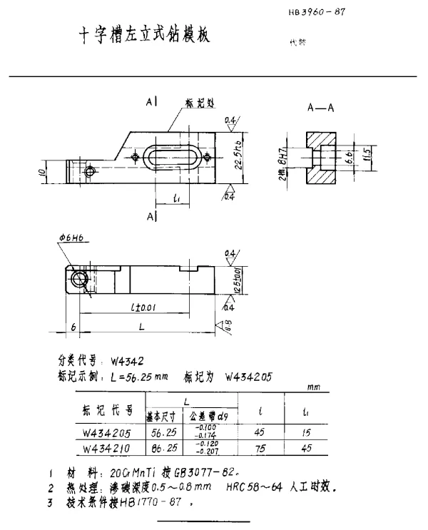 HB 3960-1987 十字槽左立式钻模板