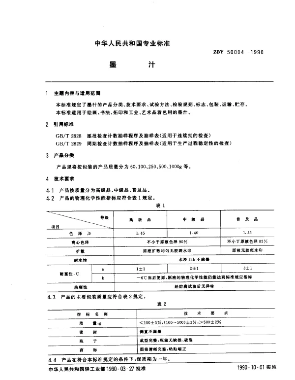 ZBY 50004-1990 墨汁