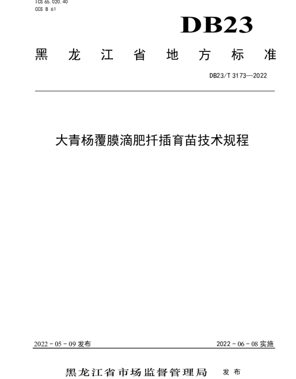 DB23T 3173—2022 大青杨覆膜滴肥扦插育苗技术规程