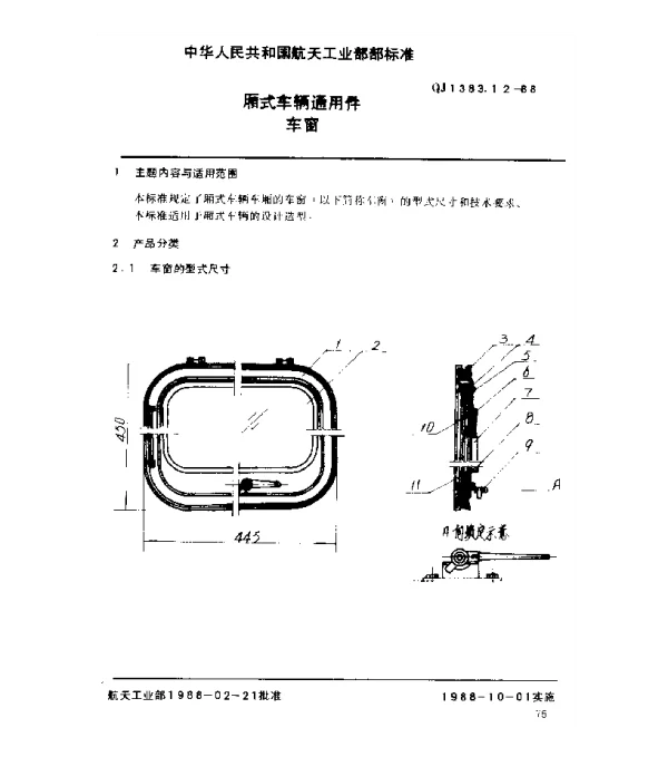 QJ 1383.12-1988 厢式车辆通用件 车窗