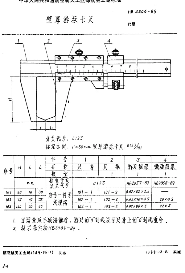 HB 4206-1989 壁厚游标卡尺