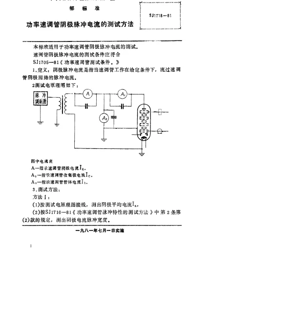 SJ 1718-1981 功率速调管阴极脉冲电流的测试方法
