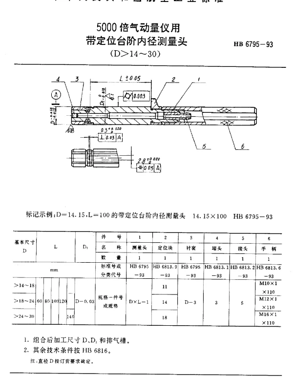 HB 6795-1993 5000倍气动量仪用带定位台阶内径测量头(D14~30)