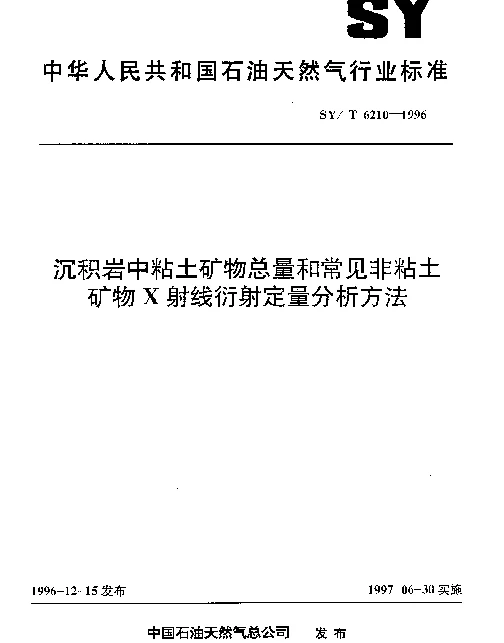 SYT 6210-1996 沉积岩中粘土矿物总量和常见非粘土矿物X射线衍射定量分析方法