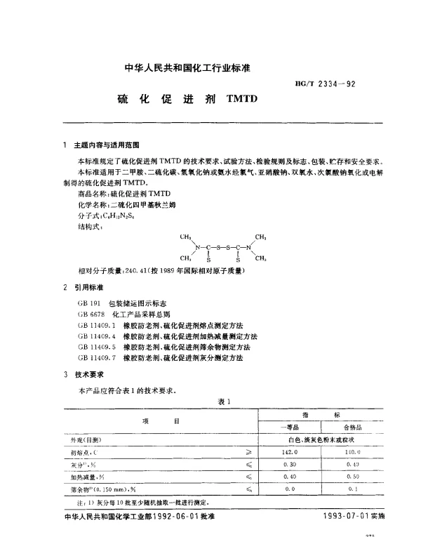 HGT 2334-1992 硫化促进剂TMTD