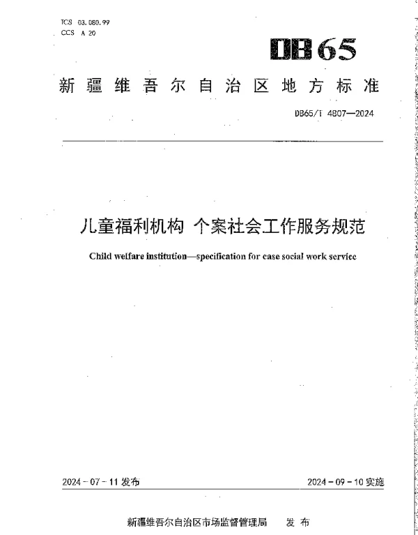 DB65T 4807-2024 儿童福利机构 个案社会工作服务规范