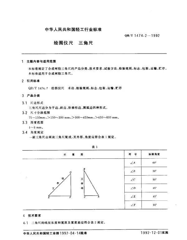 QBT 1474.2-1992 绘图仪尺 三角尺