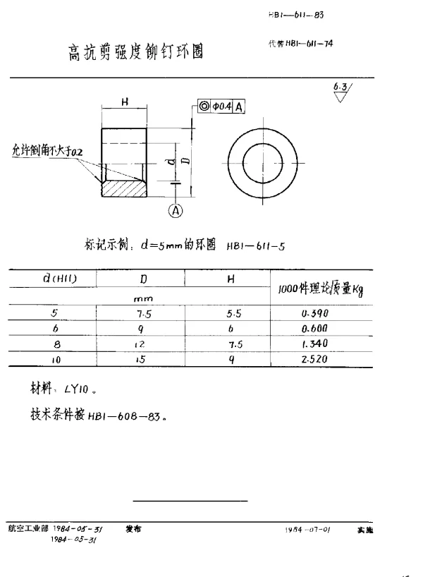 HB 1-611-1983 高抗剪强度铆钉环圈