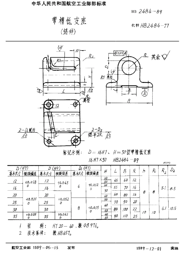 HB 2484-1989 带槽低支座(铸件)