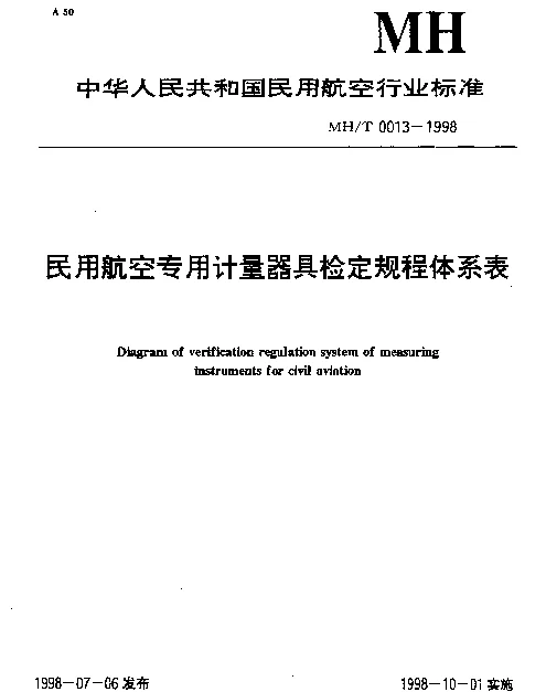 MHT 0013-1998 民用航空专用计量器具检定规程体系表