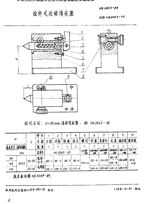HB 2063-1989 拉杆式活动顶尖座