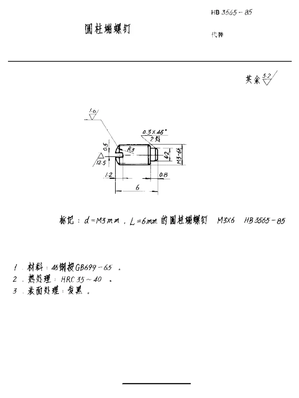 HB 3565-1985 圆柱端螺钉