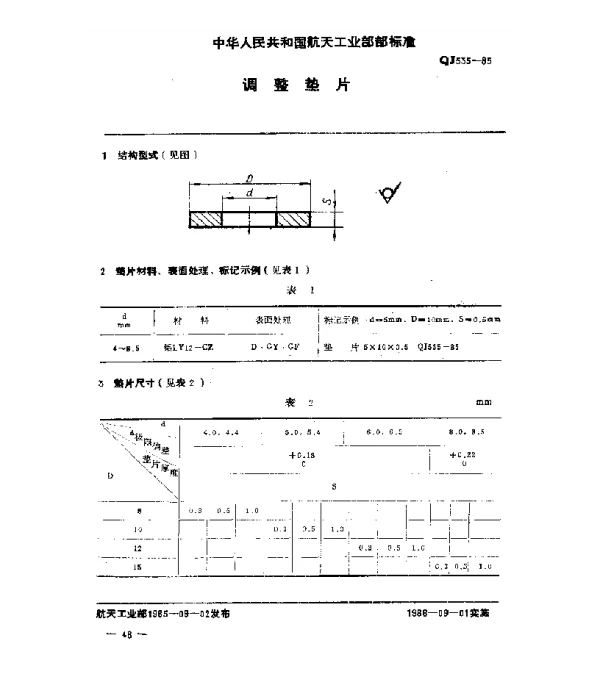 QJ 535-1985 拉铆型抗拉环槽铆钉 调整垫片