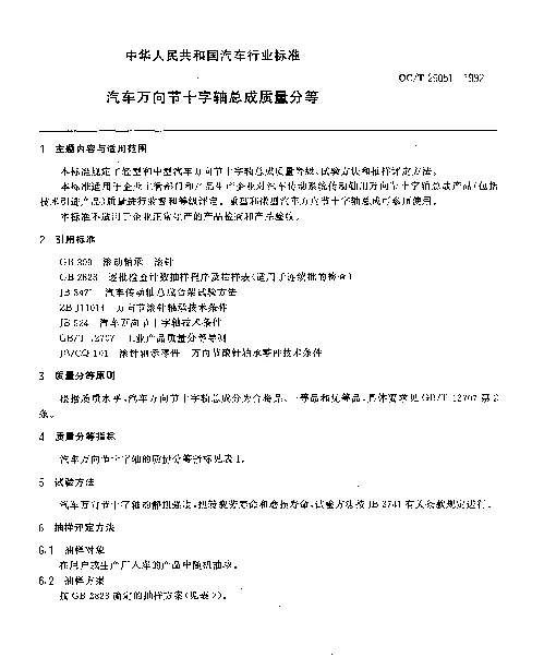 QCT 29051-1992 汽车万向节十字轴总成质量分等