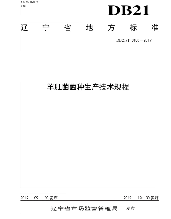 DB21T 3180—2019 羊肚菌菌种生产技术规程